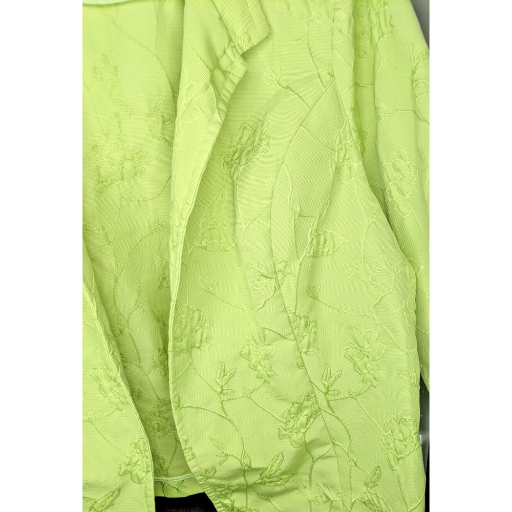 CJ Banks Blazer Jacket 2X Lime Green Embroidered Floral Open Front - Picture 3 of 8